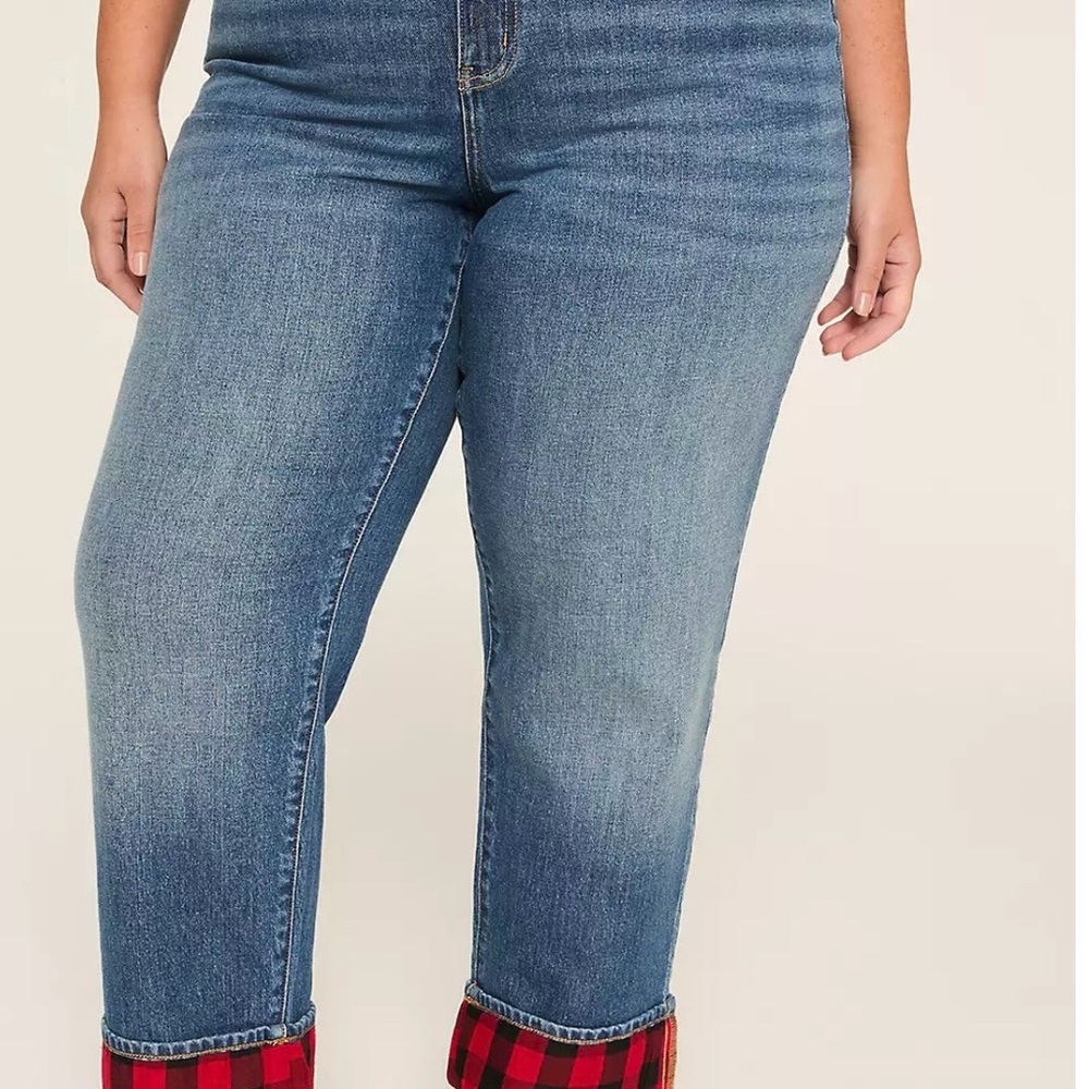 NWT Lane Bryant Denim Jeans with Red Plaid Cuffs - Picture 4 of 4